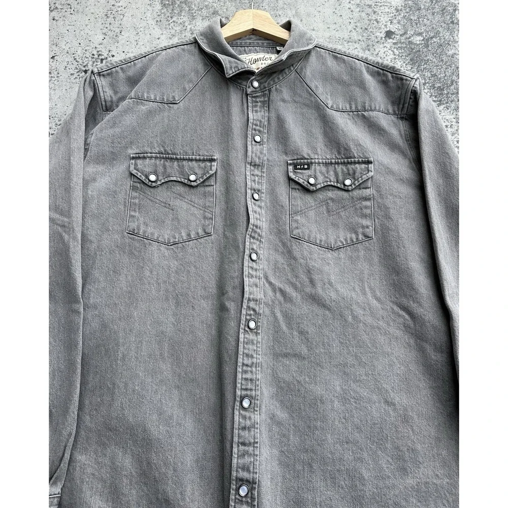 Howler Brothers Dust Up Denim Jovi Gray Pearl Snap Button Western Size XL - Picture 2 of 5